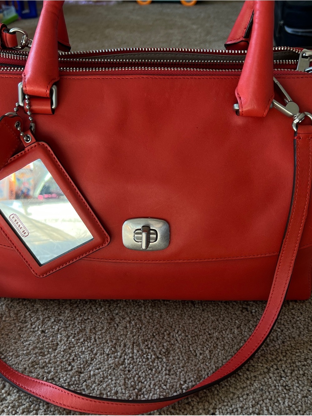 Coach Red Leather Shoulder Satchel with Turn-Lock - Picture 3 of 5